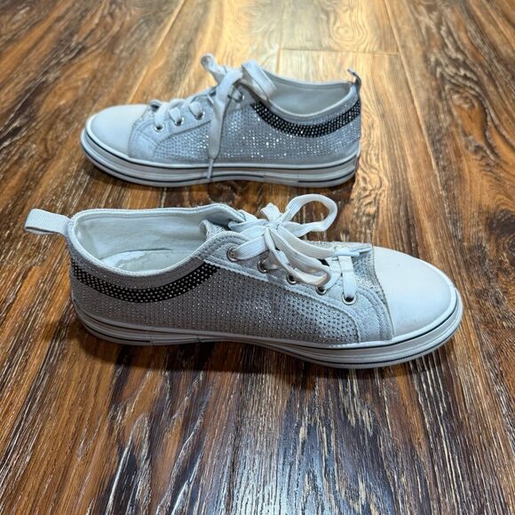 True Religion Shoes Women 8 Medium Silver White Bling Addilyn Lace Up Sneaker - Picture 5 of 8